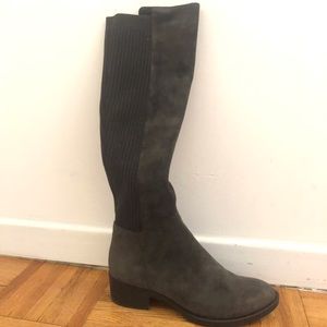 To The Knee Grey Suede Inside Zipper Boot